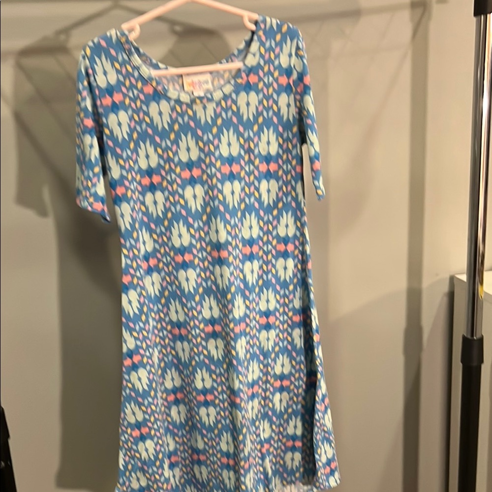 Blue and White Casual A-Line Dress with Scoop Neck